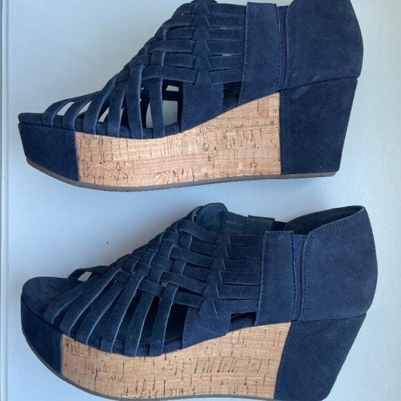 Chocolat Blu Navy Suede Woven Wedge Shoes Size 8 - Picture 5 of 5